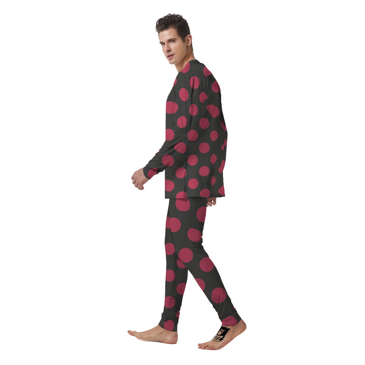 Black And Maroon Polka Dot Men's Pajamas-grizzshop