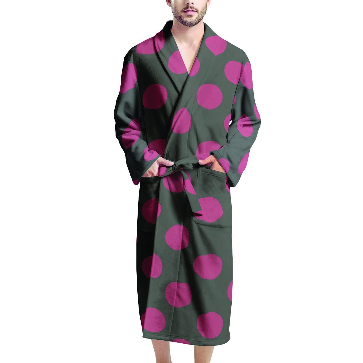 Black And Maroon Polka Dot Men's Robe-grizzshop