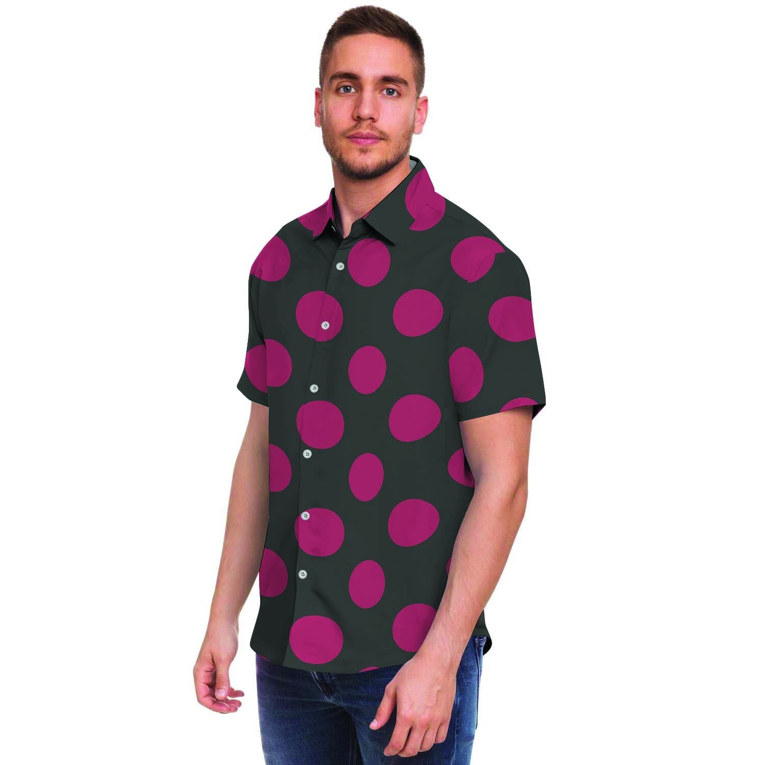 Black And Maroon Polka Dot Men's Short Sleeve Shirt-grizzshop