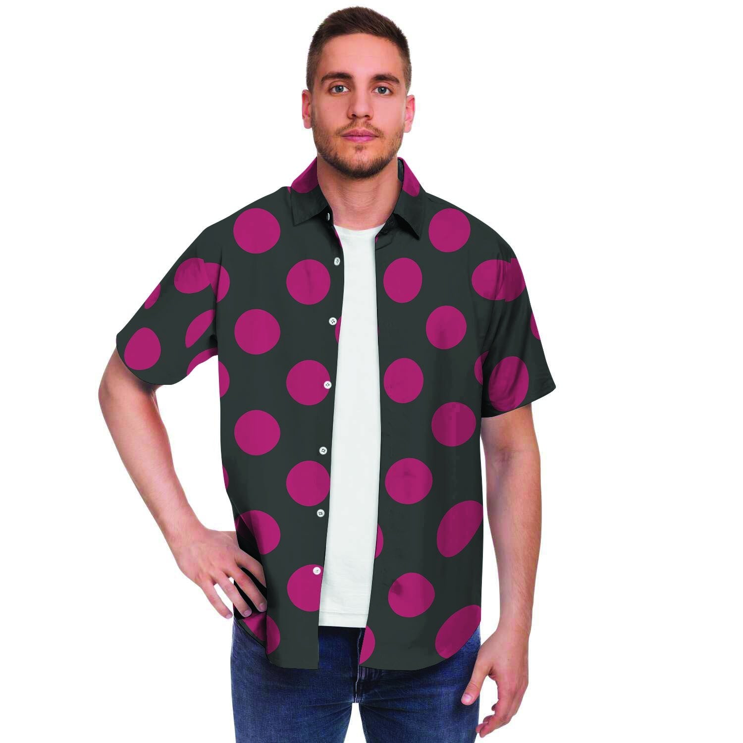 Black And Maroon Polka Dot Men's Short Sleeve Shirt-grizzshop