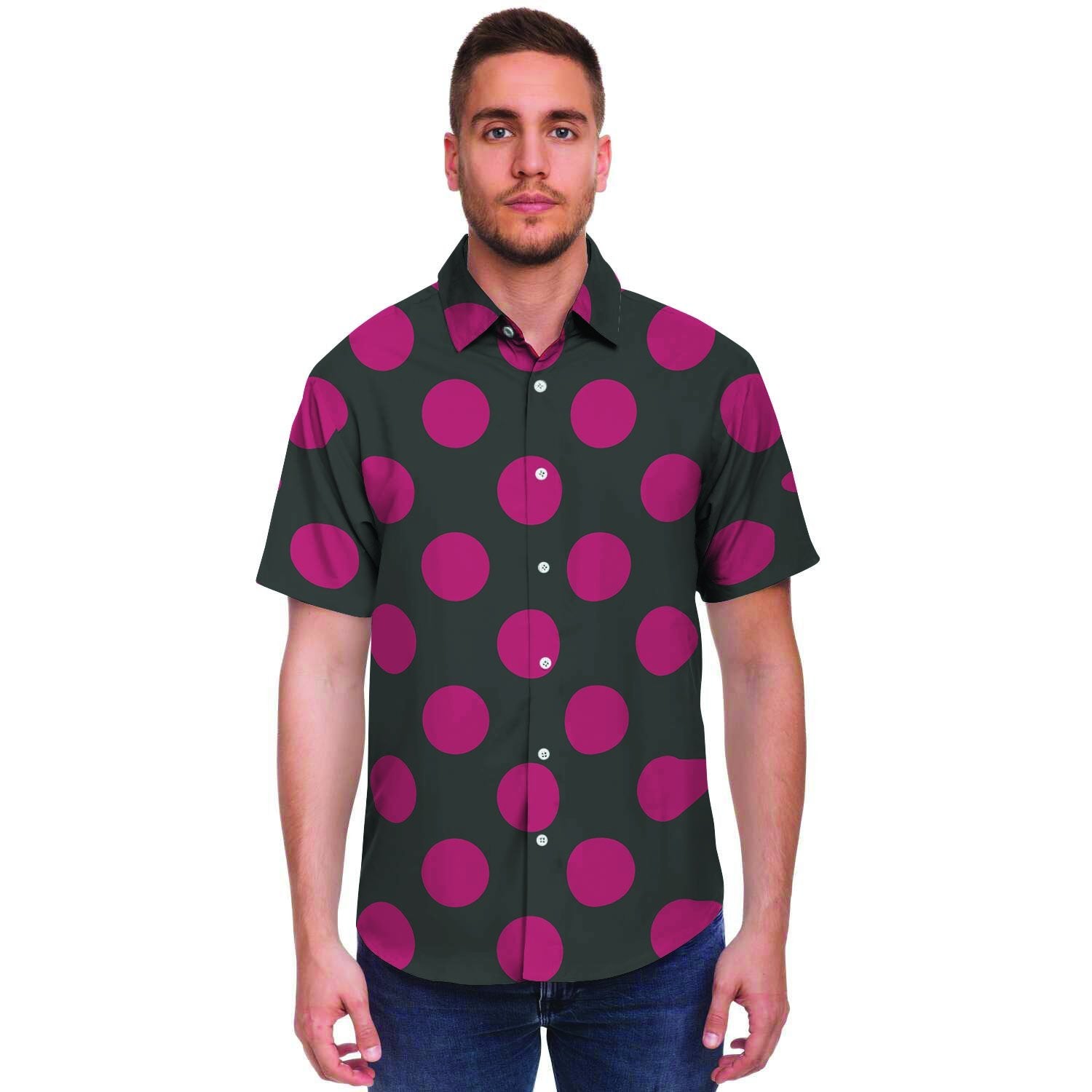 Black And Maroon Polka Dot Men's Short Sleeve Shirt-grizzshop