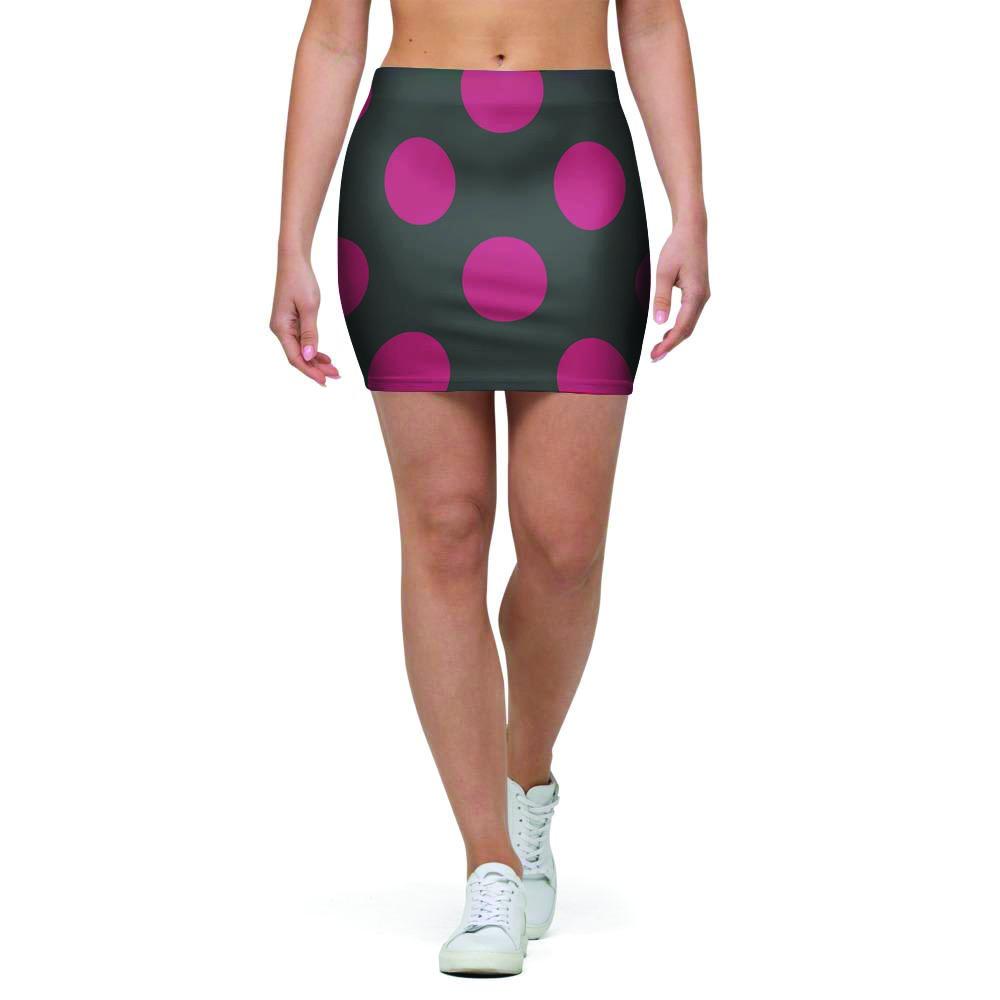 Black And Maroon Polka Dot Mini Skirt-grizzshop