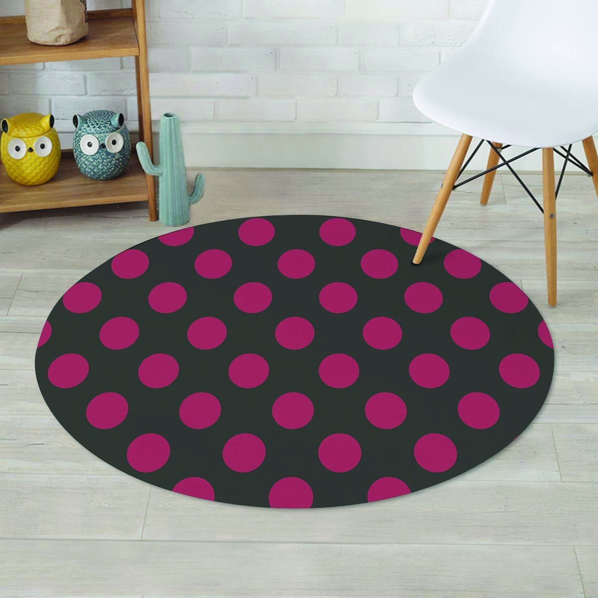 Black And Maroon Polka Dot Round Rug-grizzshop