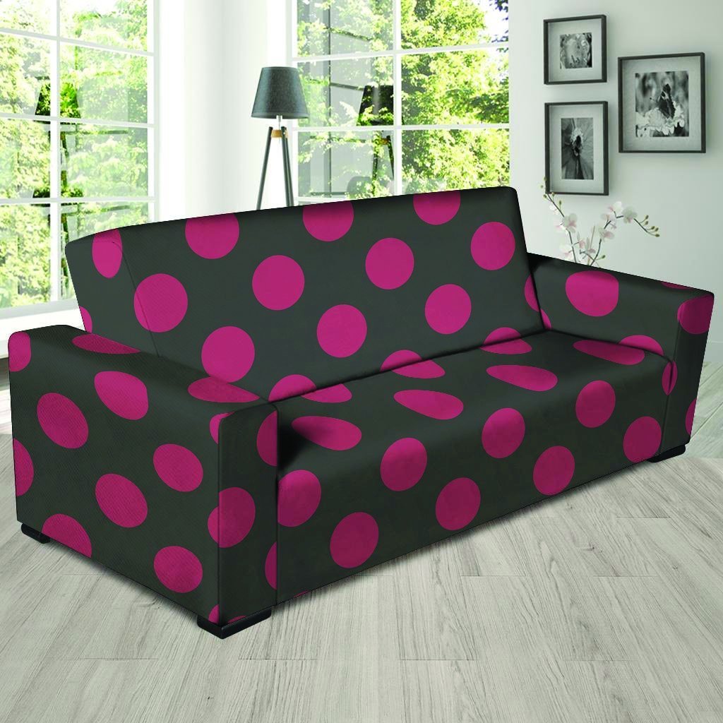 Black And Maroon Polka Dot Sofa Cover-grizzshop