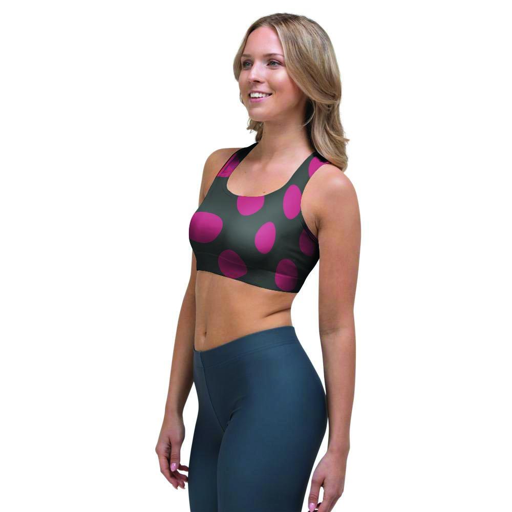 Black And Maroon Polka Dot Sports Bra-grizzshop