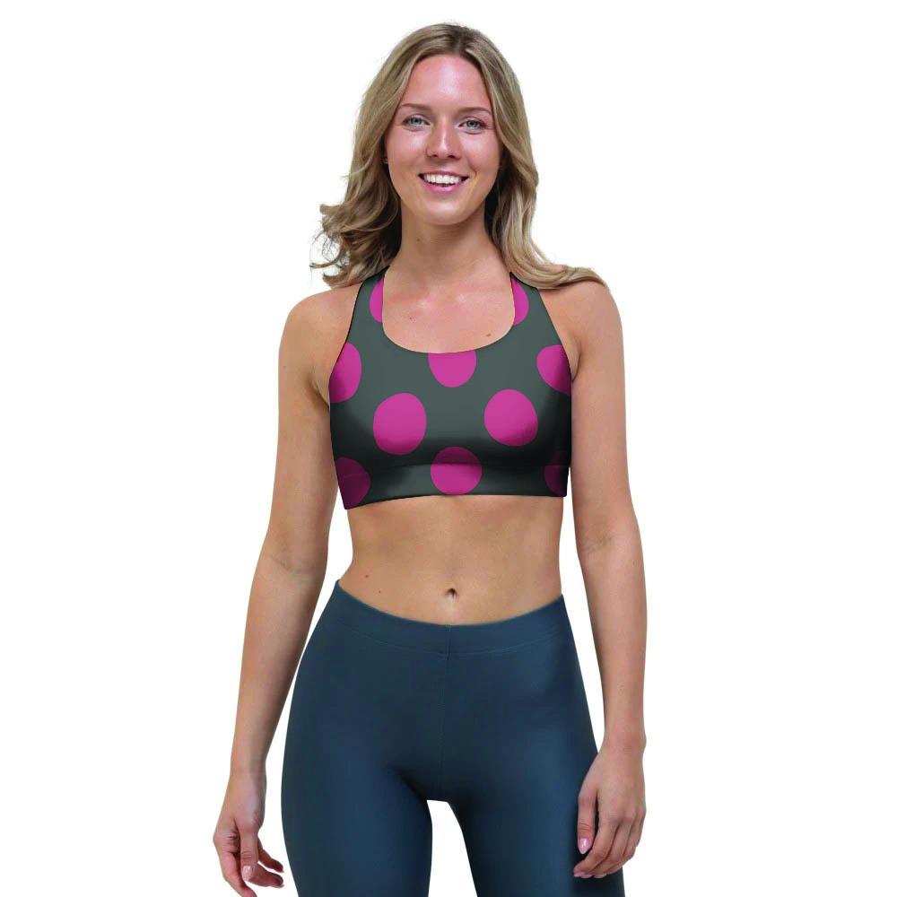 Black And Maroon Polka Dot Sports Bra-grizzshop