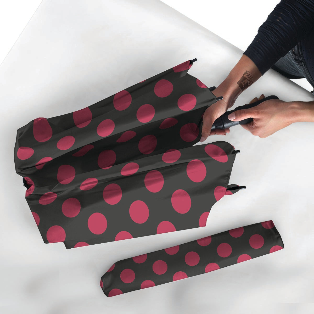 Black And Maroon Polka Dot Umbrella-grizzshop