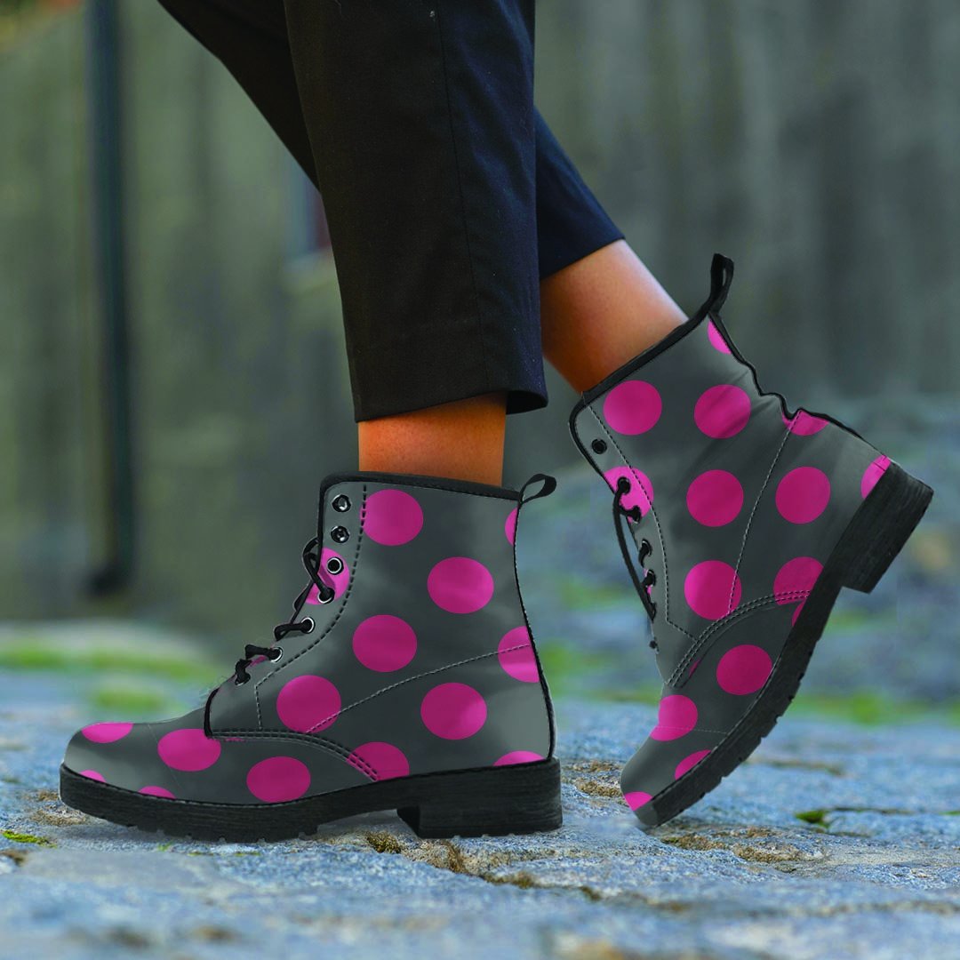 Black And Maroon Polka Dot Women's Boots-grizzshop