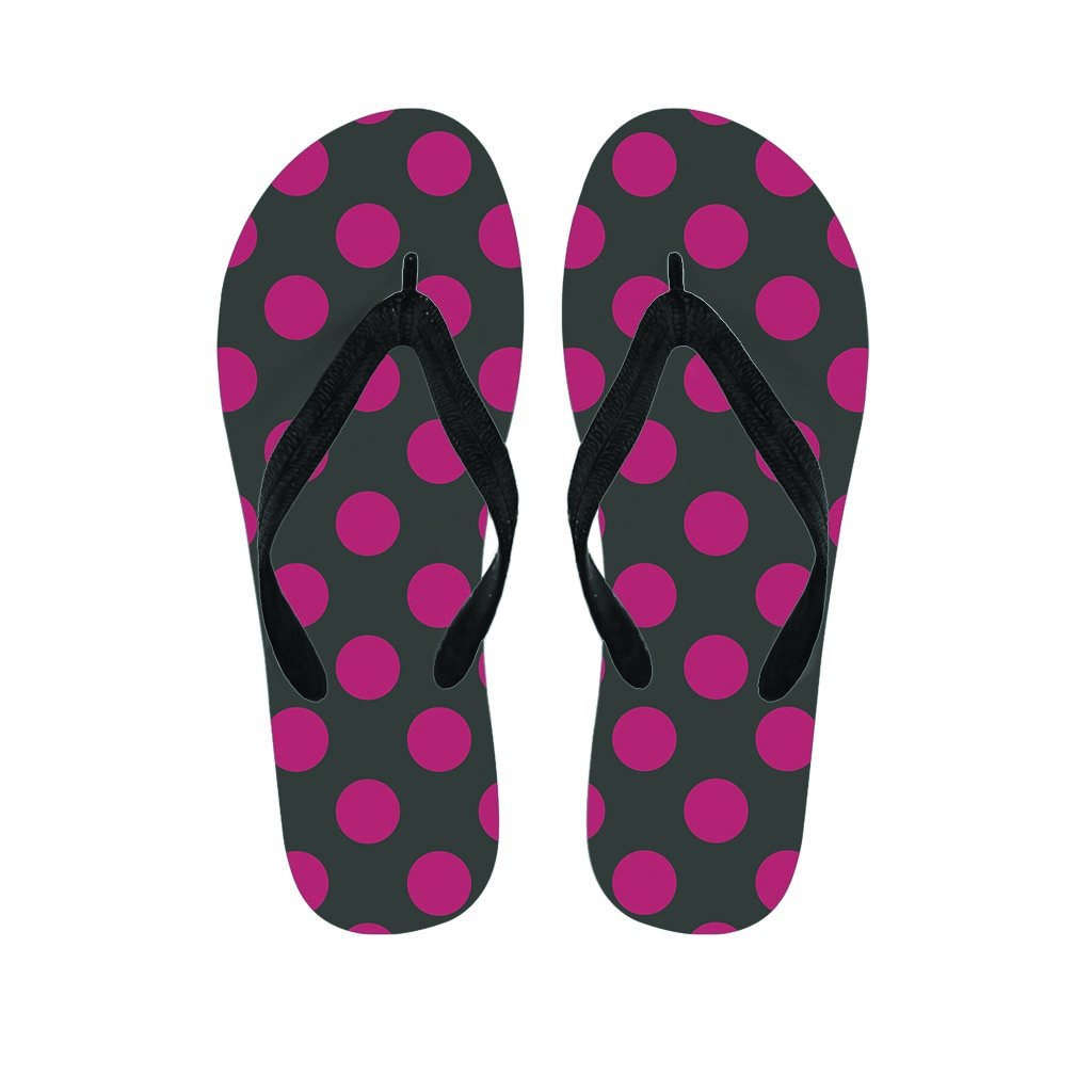 Black And Maroon Polka Dot Women's Flip Flops-grizzshop
