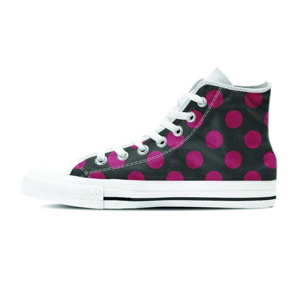 Black And Maroon Polka Dot Women's High Top Shoes-grizzshop