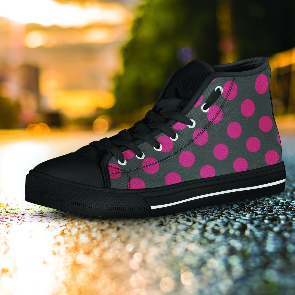 Black And Maroon Polka Dot Women's High Top Shoes-grizzshop