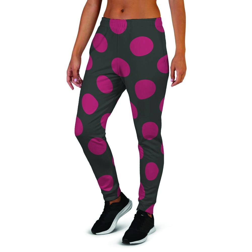 Black And Maroon Polka Dot Women's Joggers-grizzshop