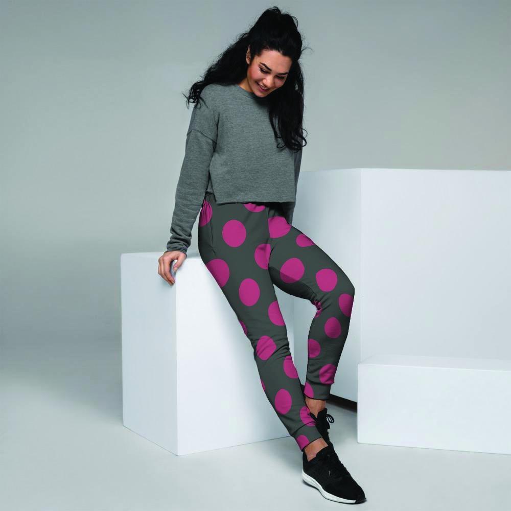 Black And Maroon Polka Dot Women's Joggers-grizzshop