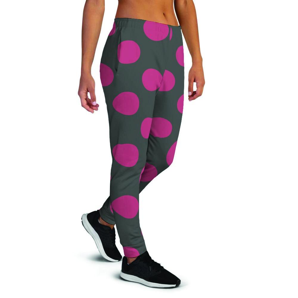 Black And Maroon Polka Dot Women's Joggers-grizzshop