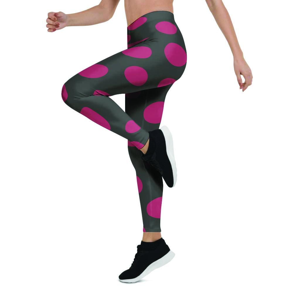 Black And Maroon Polka Dot Women's Leggings-grizzshop