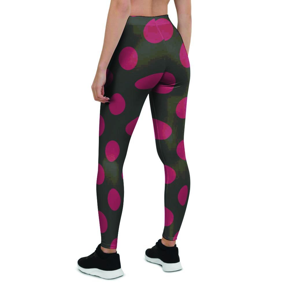 Black And Maroon Polka Dot Women's Leggings-grizzshop