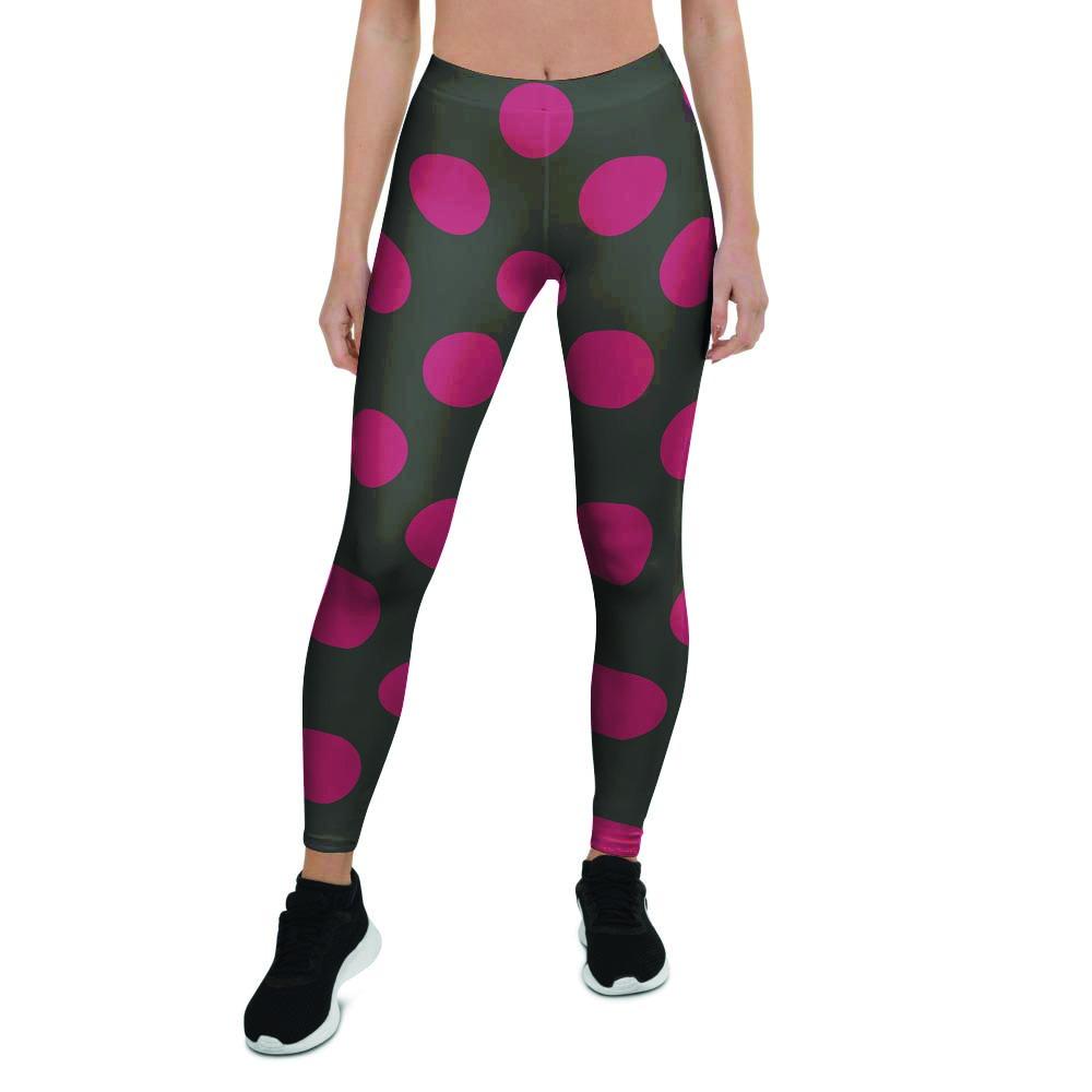 Black And Maroon Polka Dot Women's Leggings-grizzshop