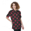 Black And Maroon Polka Dot Women's Short Sleeve Shirts-grizzshop