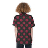 Black And Maroon Polka Dot Women's Short Sleeve Shirts-grizzshop