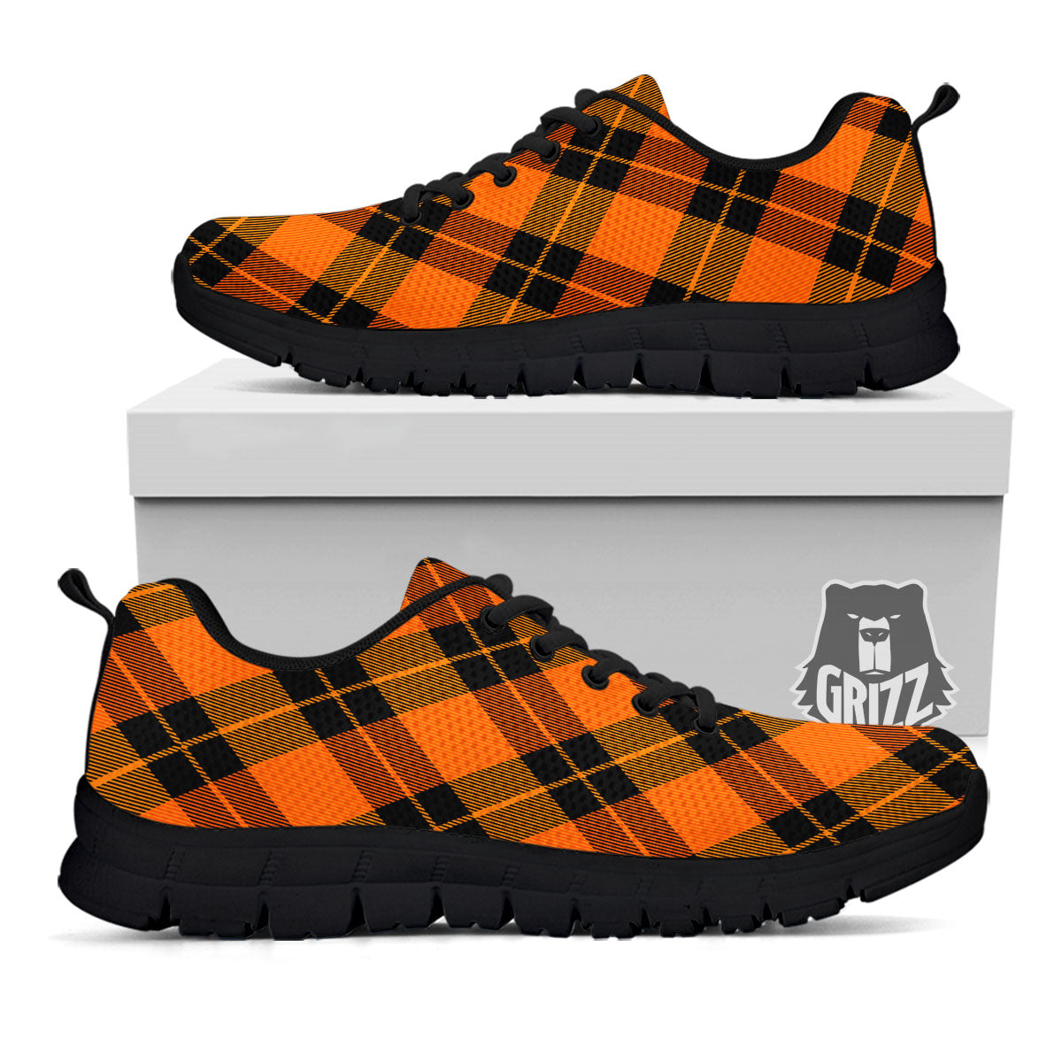 Black And Orange Plaid Print Pattern Black Sneaker-grizzshop