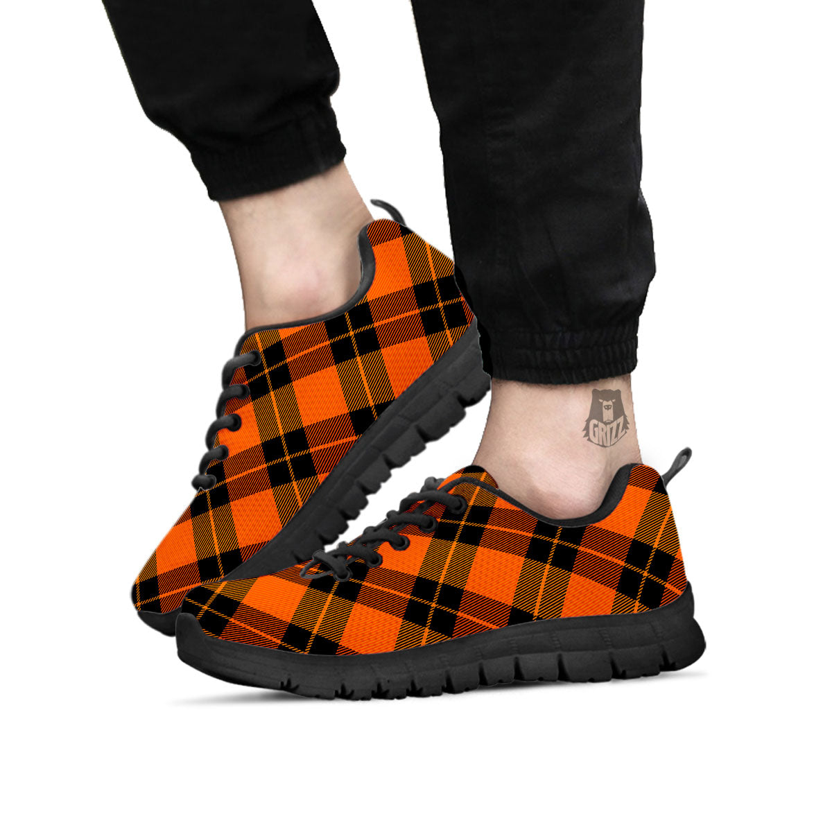 Black And Orange Plaid Print Pattern Black Sneaker-grizzshop