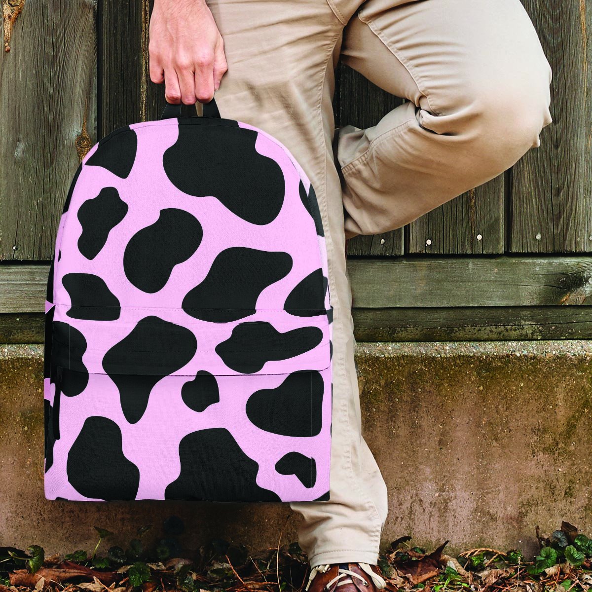 Black And Pink Cow Print Backpack-grizzshop