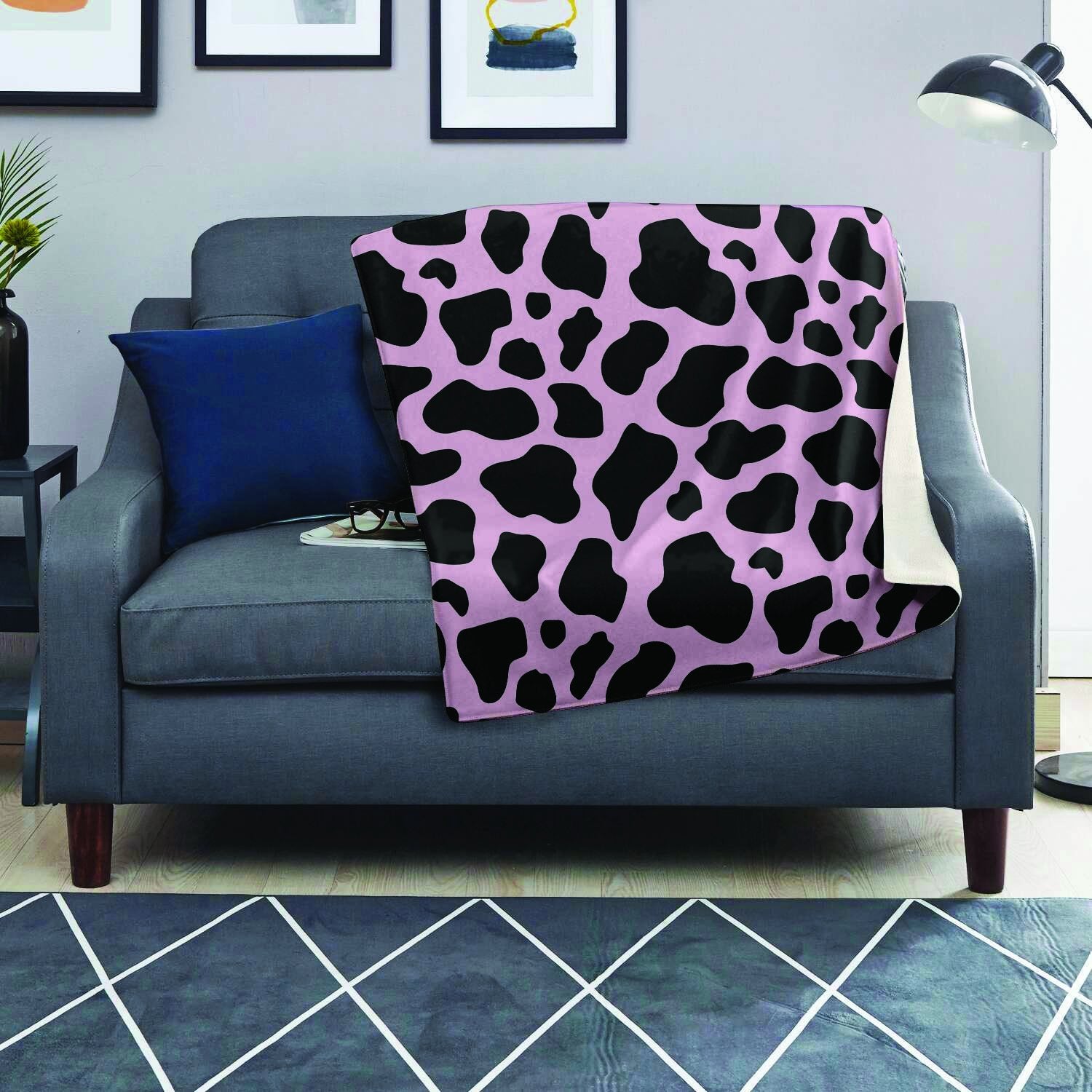 Black And Pink Cow Print Blanket-grizzshop