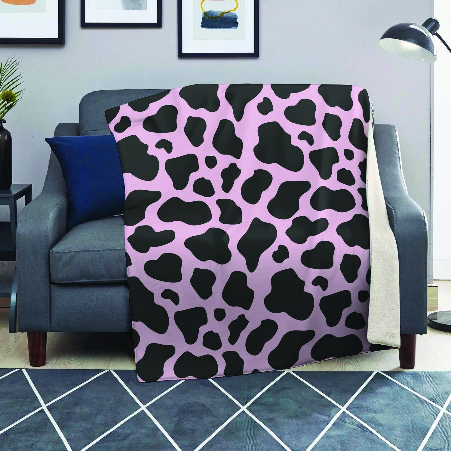 Black And Pink Cow Print Blanket-grizzshop