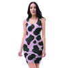 Black And Pink Cow Print Bodycon Dress-grizzshop