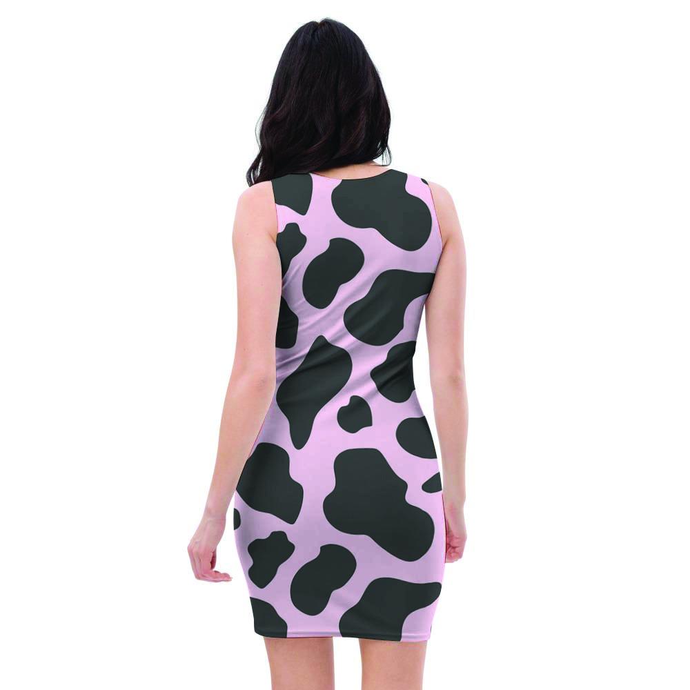 Black And Pink Cow Print Bodycon Dress-grizzshop