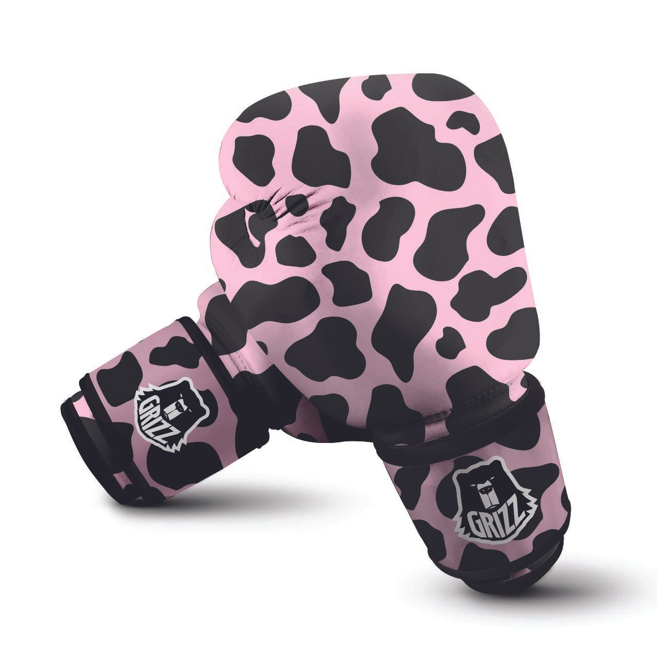 Black And Pink Cow Print Boxing Gloves-grizzshop