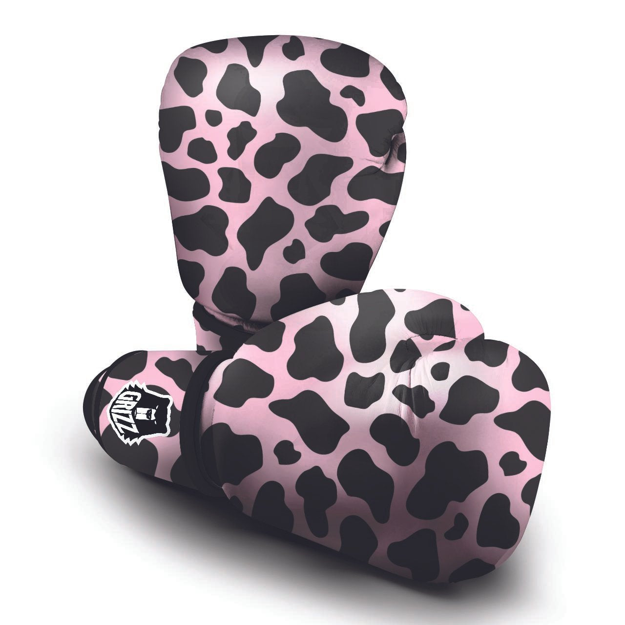 Black And Pink Cow Print Boxing Gloves-grizzshop