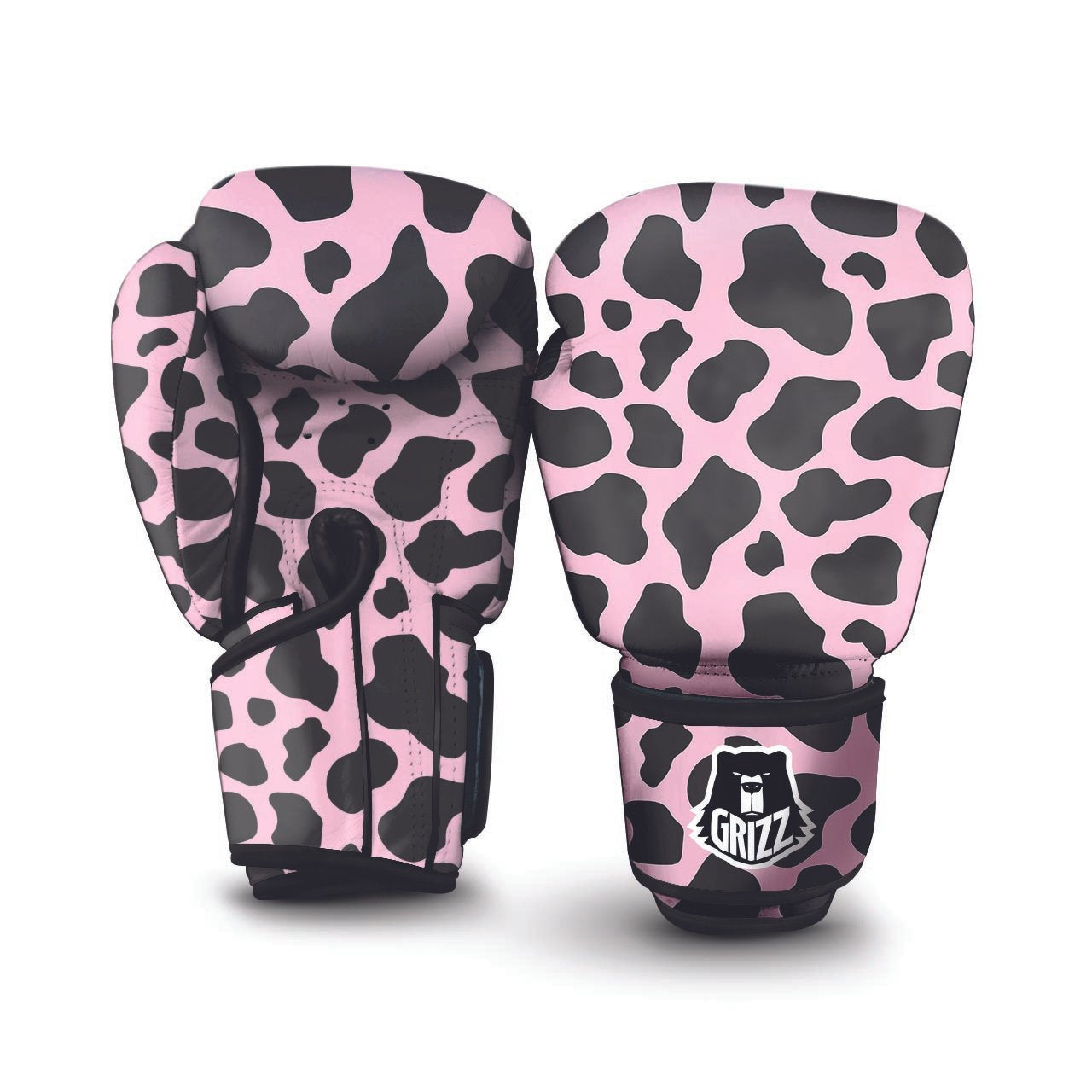 Black And Pink Cow Print Boxing Gloves-grizzshop