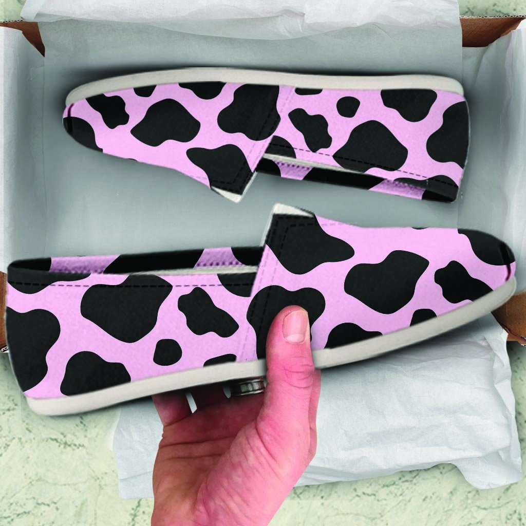 Black And Pink Cow Print Canvas Shoes-grizzshop