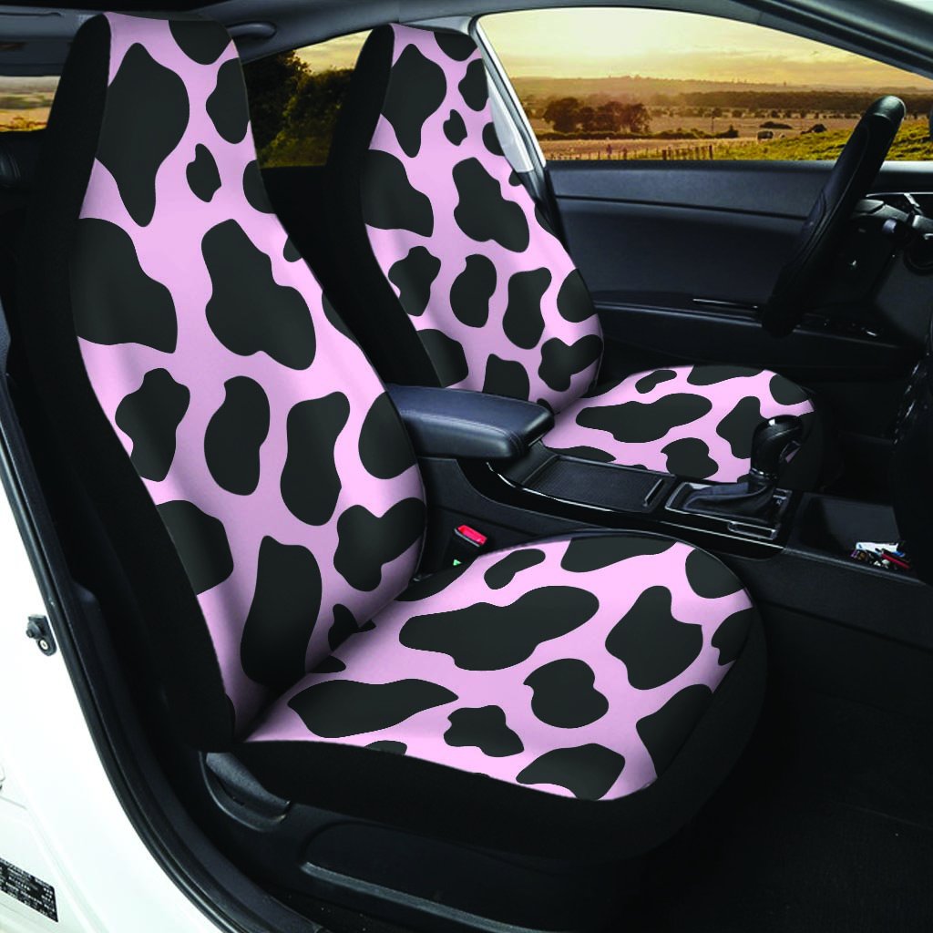 Black And Pink Cow Print Car Seat Covers-grizzshop
