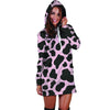 Black And Pink Cow Print Hoodie Dress-grizzshop