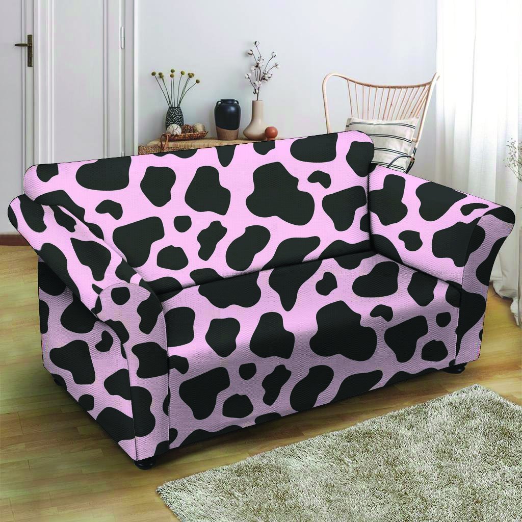 Black And Pink Cow Print Loveseat Cover-grizzshop