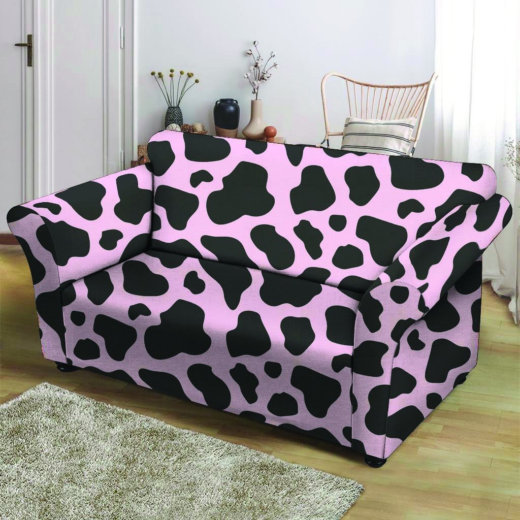 Black And Pink Cow Print Loveseat Cover-grizzshop