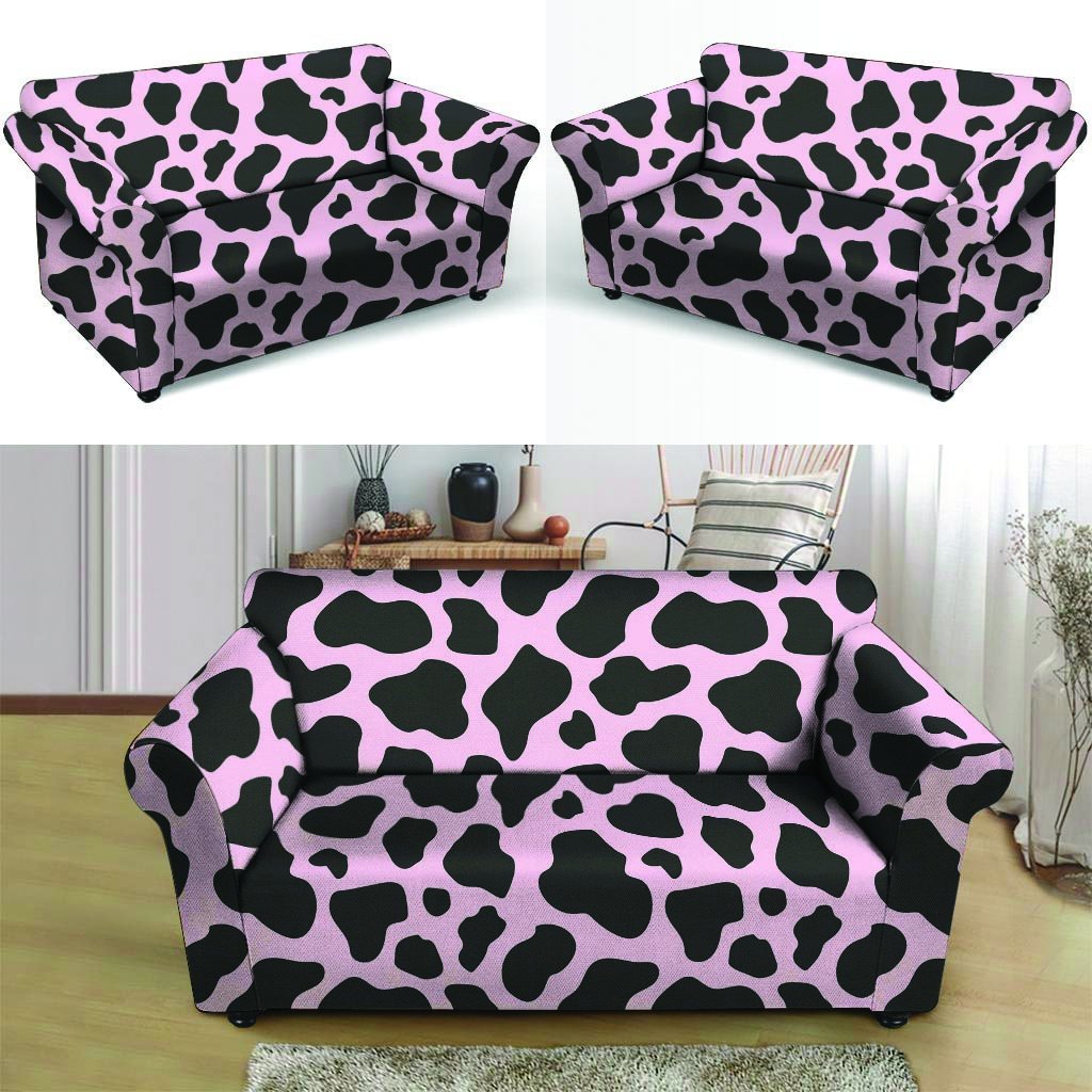 Black And Pink Cow Print Loveseat Cover-grizzshop