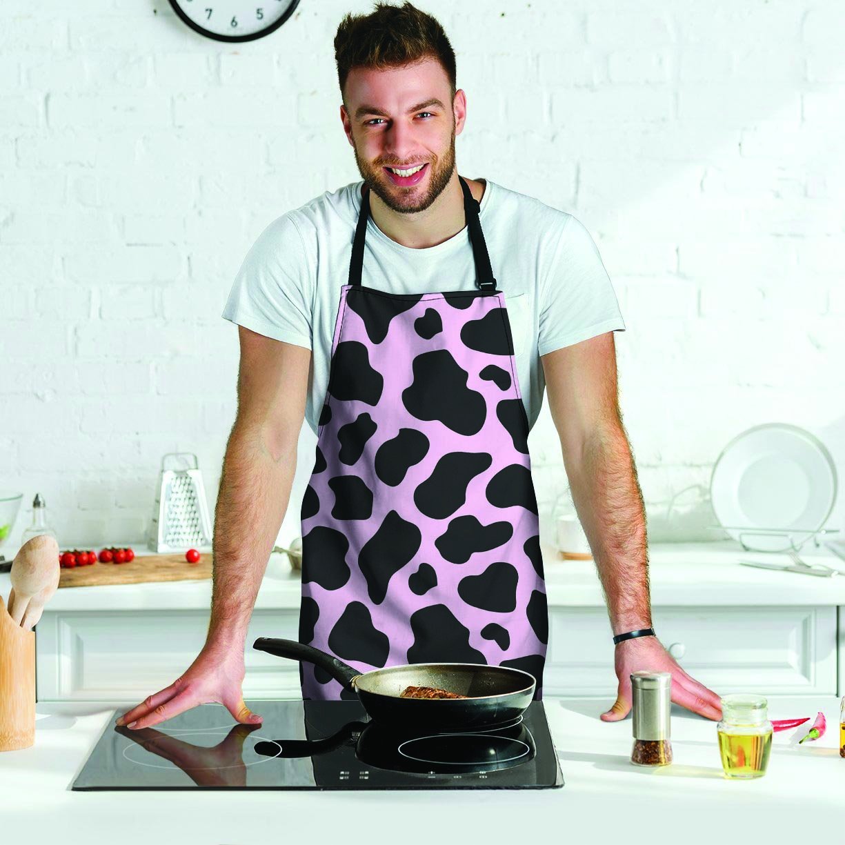 Black And Pink Cow Print Men's Apron-grizzshop