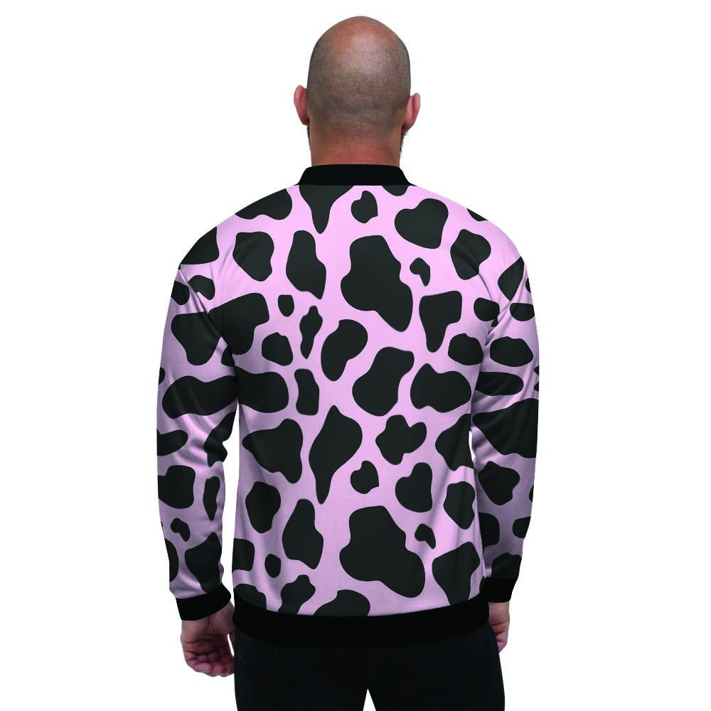 Black And Pink Cow Print Men's Bomber Jacket-grizzshop