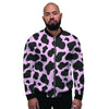 Black And Pink Cow Print Men's Bomber Jacket-grizzshop