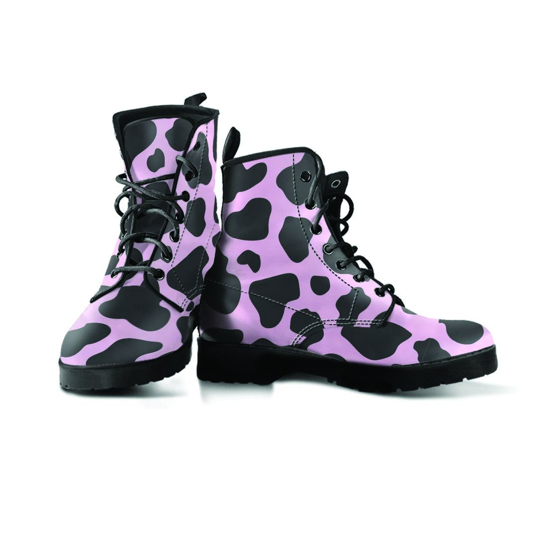 Black And Pink Cow Print Men's Boots-grizzshop