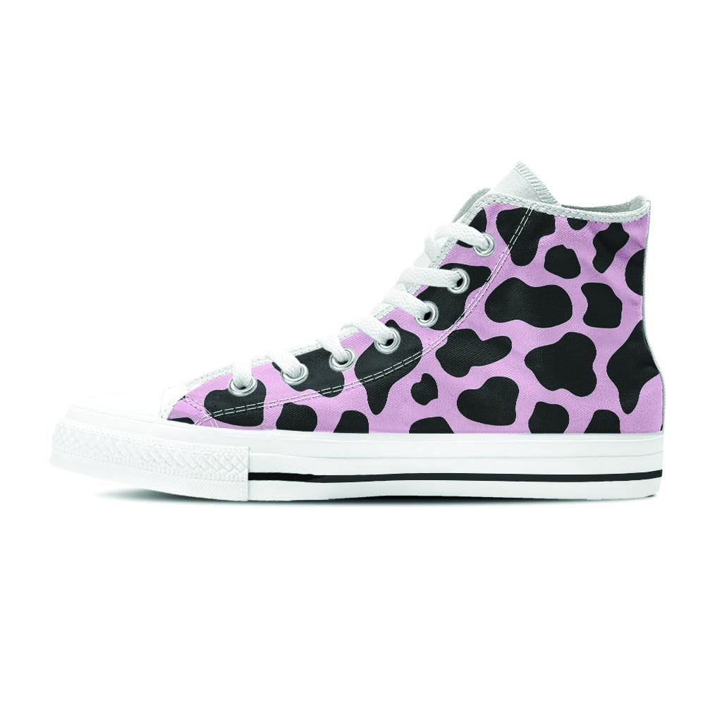 Black And Pink Cow Print Men's High Top Shoes-grizzshop