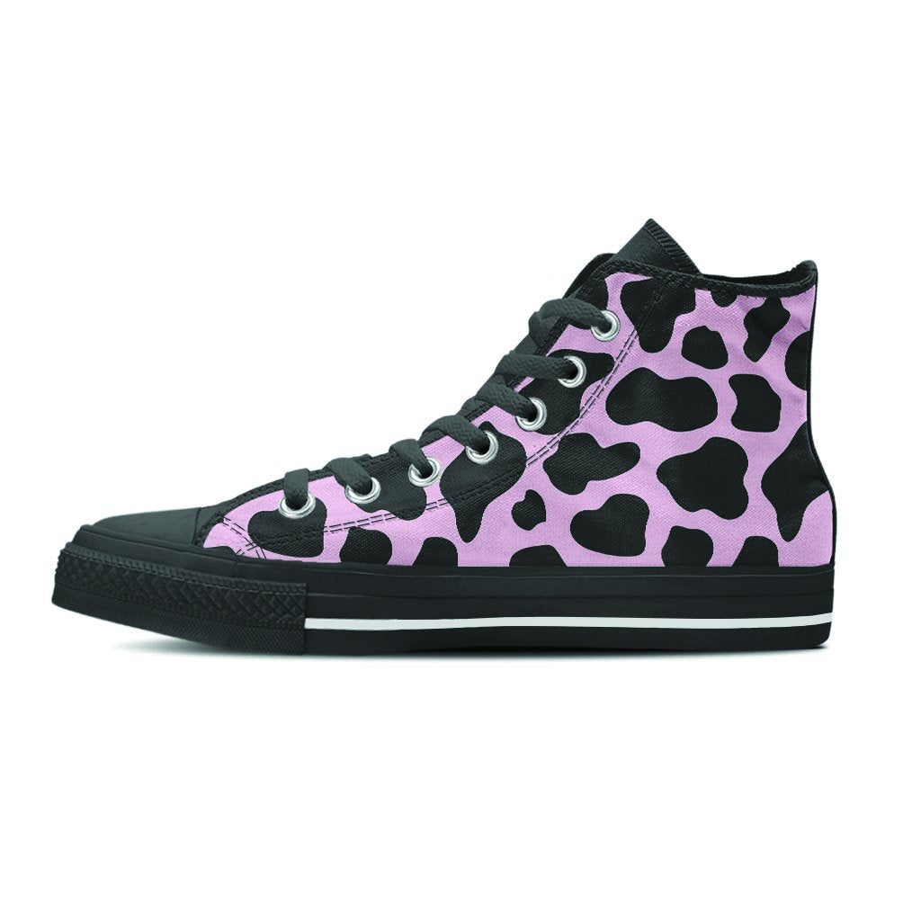 Black And Pink Cow Print Men's High Top Shoes-grizzshop