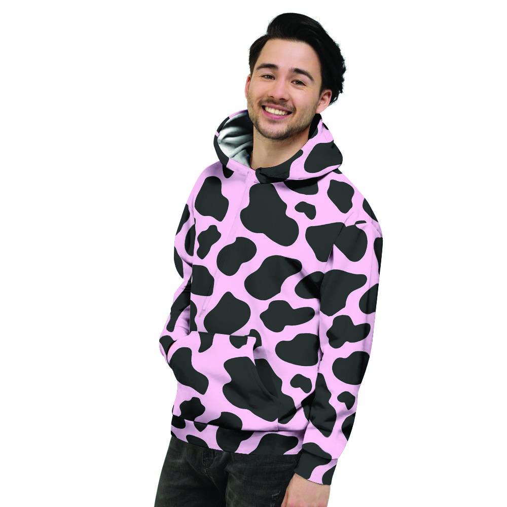 Black And Pink Cow Print Men's Hoodie-grizzshop