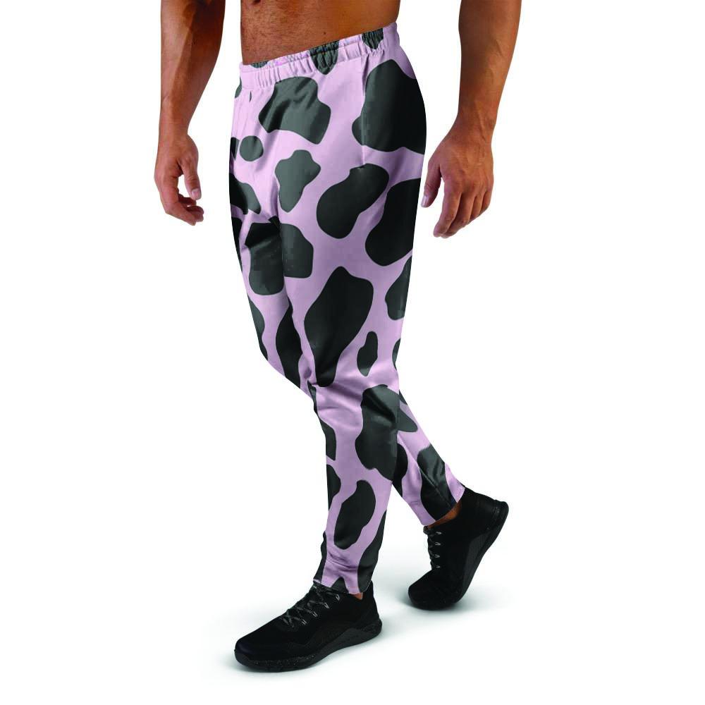 Black And Pink Cow Print Men's Joggers-grizzshop