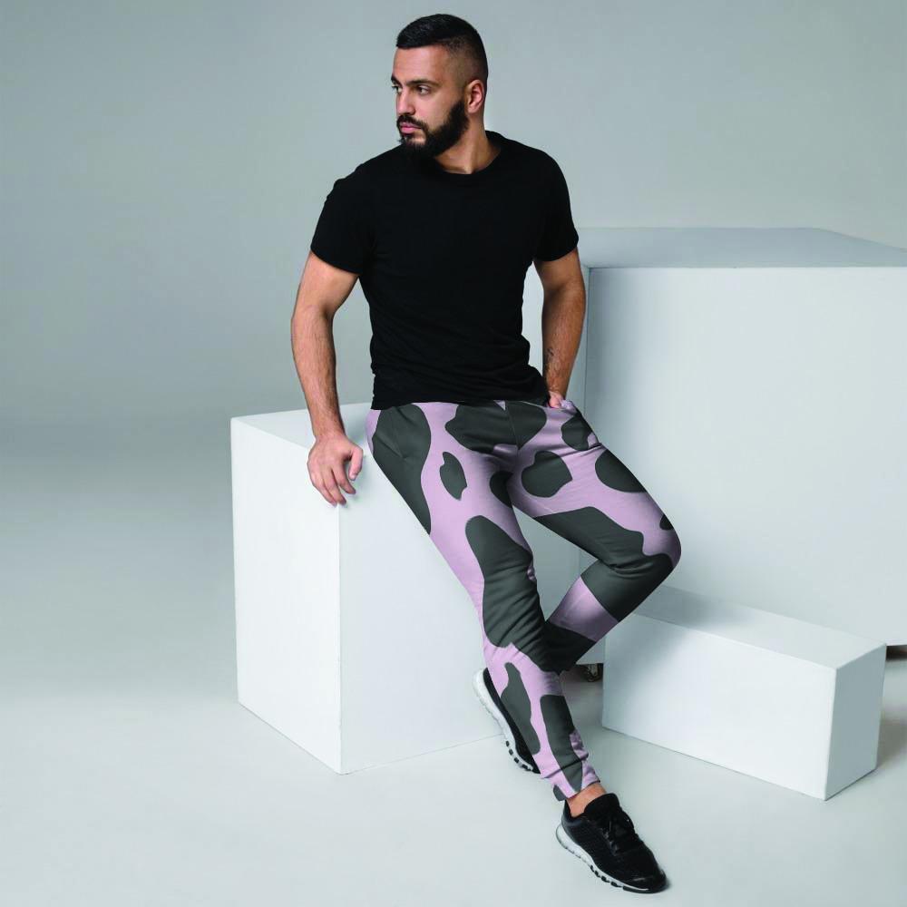 Black And Pink Cow Print Men's Joggers-grizzshop