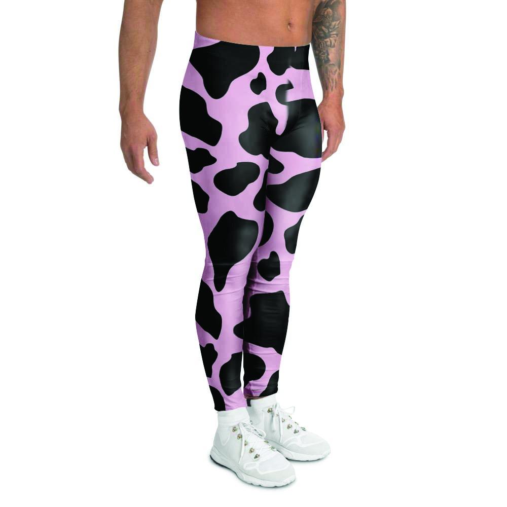 Black And Pink Cow Print Men's Leggings-grizzshop