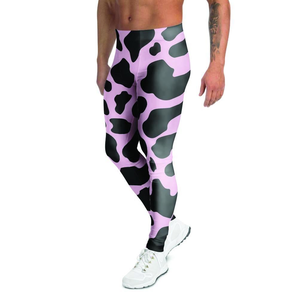 Black And Pink Cow Print Men's Leggings-grizzshop